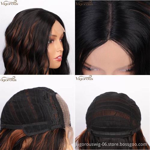 Vigorous Cheap Top Quality Short Wavy Synthetic Middle Part Lace Wigs Heat Resistant Wholesale Price Wigs For black White Women